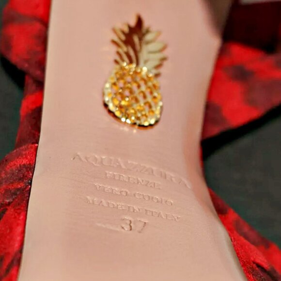 Aquazzura Evita Plateau 130 Red Leopard Suede Platform Sandals US 7/ IT 37  $895 - Picture 7 of 13